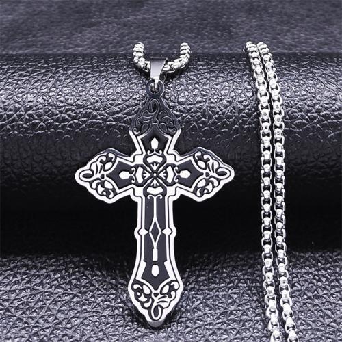 Stainless Steel Jewelry Necklace, 304 Stainless Steel, Cross, fashion jewelry & Unisex, silver color Approx 50 cm 