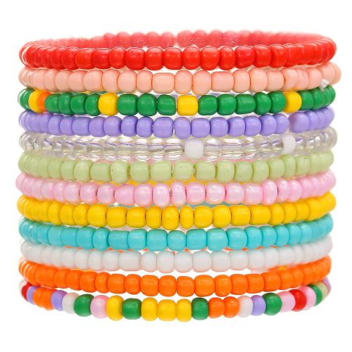 Glass Seed Beads Bracelets, Seedbead, 12 pieces & Bohemian style & Unisex, mixed colors, 4mm Approx 18-19 cm 