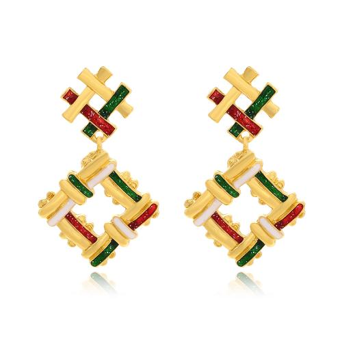 Enamel Zinc Alloy Drop Earring, Rhombus, gold color plated, fashion jewelry & for woman 