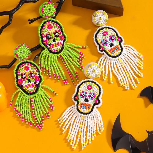 Seedbead Drop Earring, Skull, Halloween Design & for woman [