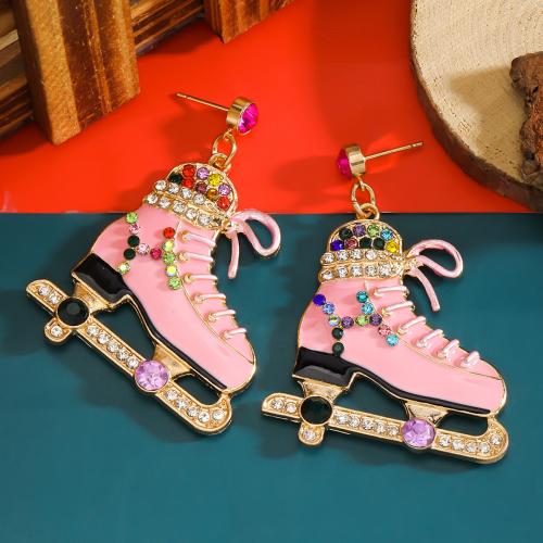 Enamel Zinc Alloy Drop Earring, Shoes, gold color plated, for woman & with rhinestone, pink 