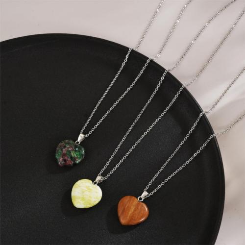 Collier de bijoux en acier inoxydable, Acier inoxydable 304, avec Pierre naturelle, avec 5cm chaînes de rallonge, coeur, Placage, bijoux de mode, plus de couleurs à choisir cm, Vendu par PC[