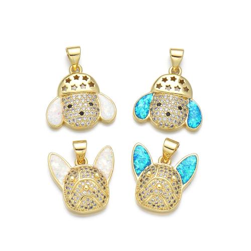 Cubic Zirconia Micro Pave Brass Pendant, with Opal, plated, DIY & micro pave cubic zirconia [