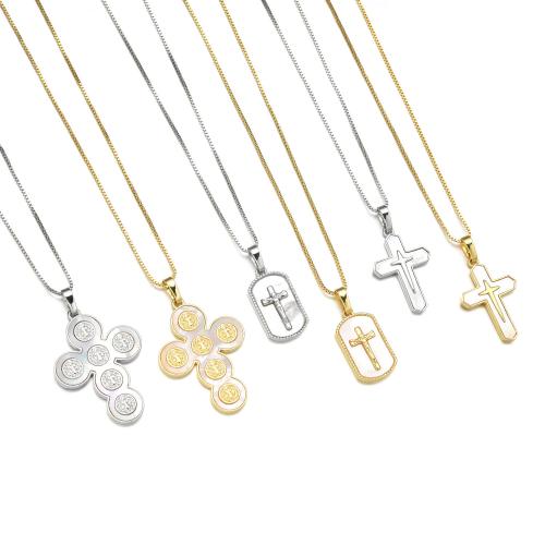 Brass Shell Pendants, with Shell, Cross, plated, DIY 