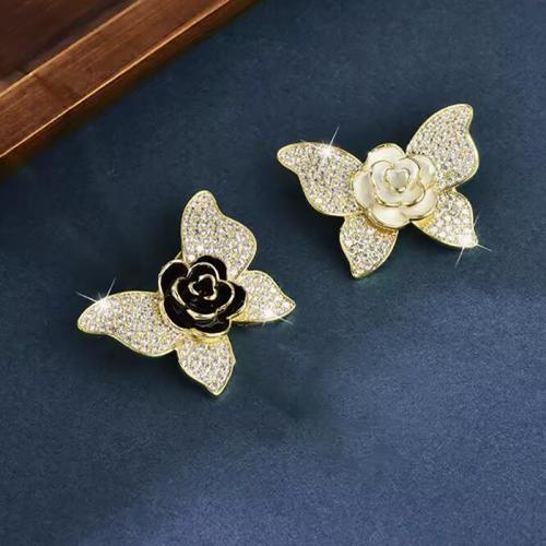 Zinc Alloy Jewelry Brooch, plated, for woman & enamel & with rhinestone [