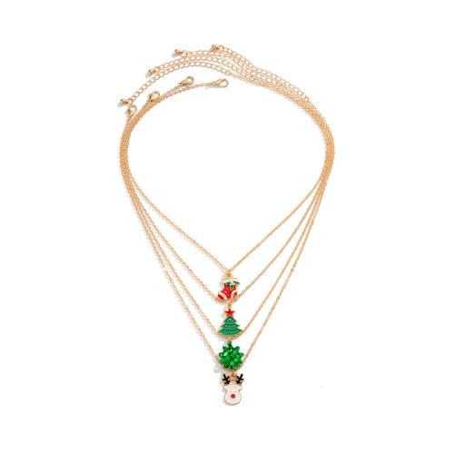 Christmas Jewelry Necklace, Zinc Alloy, with brass chain & iron chain & Plastic Pearl, Christmas Design & for woman & enamel [