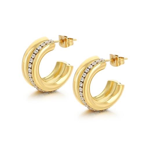 clou d'oreille en acier inoxydable avec stras, Acier inoxydable 304, bijoux de mode & styles différents pour le choix & pour femme & avec strass, plus de couleurs à choisir, Vendu par paire[