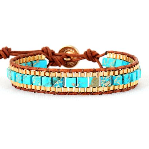 Bracelets en pierres précieuses, Pierre naturelle, avec cordon en cuir & alliage de zinc, bijoux de mode & pour femme, plus de couleurs à choisir Environ 17-23 cm, Vendu par PC[