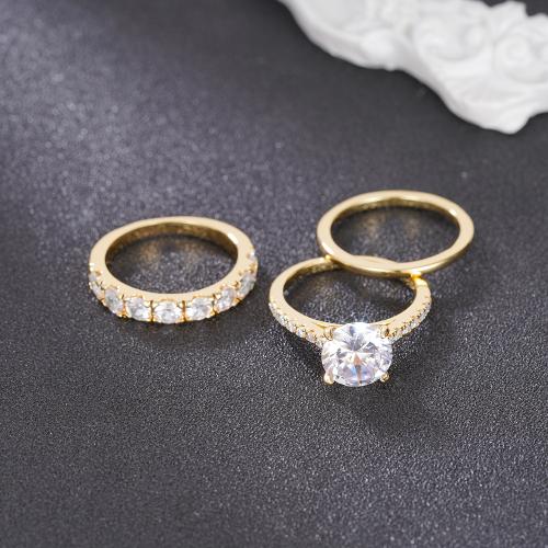 Brass Ring Set, Messing, drei Stücke & verschiedene Größen vorhanden & Micro pave Zirkonia & für Frau, verkauft von setzen