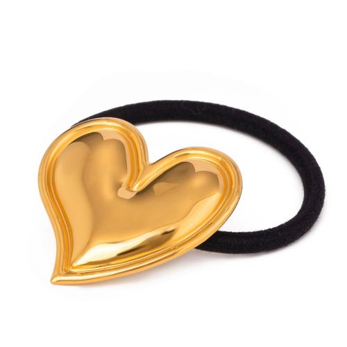 Ponytail Holder, 304 Stainless Steel, with Rubber Band, Heart, fashion jewelry & for woman, golden 