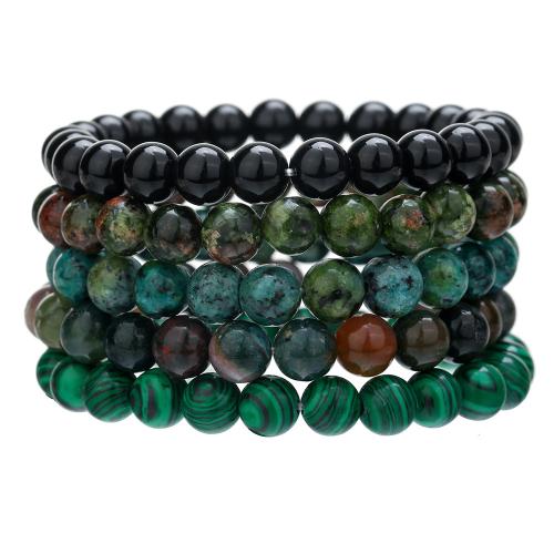 Gemstone Bracelets, Natural Stone, Round, 5 pieces & fashion jewelry & for man, mixed colors, 8mm Approx 18-19 cm [