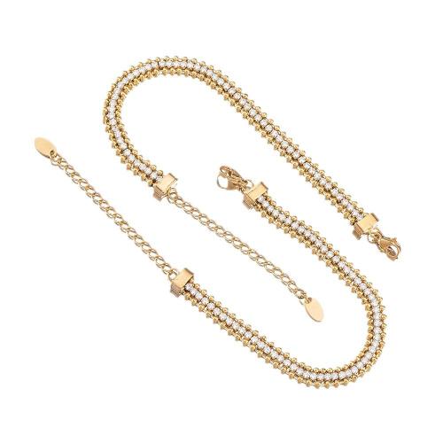 Acero inoxidable Pulsera con dijes, acero inoxidable 304, Recubrimiento iónico al vacío, Joyería & micro arcilla de zirconia cúbica & para mujer, dorado, 6mm, longitud:aproximado 22 cm, Vendido por UD[