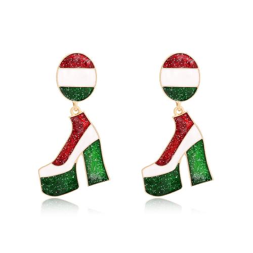 Pendientes de Navidad, aleación de zinc, Zapatos, chapado en color dorado, Diseño de Navidad & Joyería & para mujer & esmalte, 29x57mm, Vendido por Par