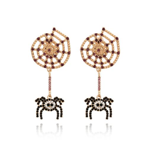 aleación de zinc Pendientes con Colgantes, tela de araña, chapado en color dorado, Diseño de Halloween & Joyería & para mujer & con diamantes de imitación, 68x30mm, Vendido por Par