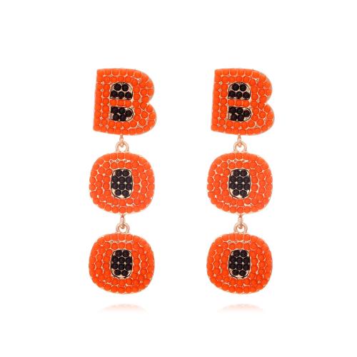 aleación de zinc Pendientes con Colgantes, con Seedbead, Carta del alfabeto, chapado en color dorado, Diseño de Halloween & Joyería & para mujer, naranja, 20x72mm, Vendido por Par