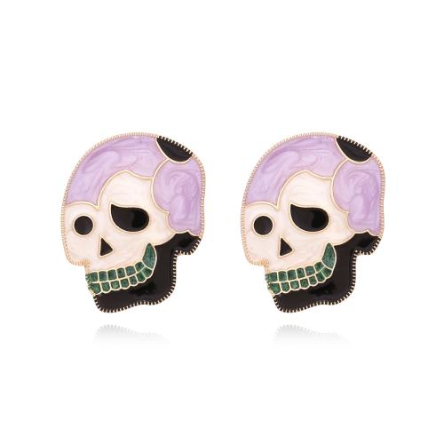 aleación de zinc Arito, Calavera, chapado en color dorado, Diseño de Halloween & Joyería & para mujer & esmalte, más colores para la opción, 28x35mm, Vendido por Par