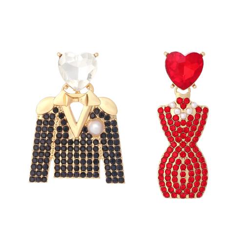 Enamel Zinc Alloy Drop Earring, with Plastic Pearl, gold color plated, fashion jewelry & for woman & with rhinestone 