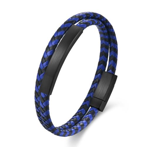 Pulseras de Cordón de PU, Cuero de PU, con acero inoxidable 304, Recubrimiento iónico al vacío, Joyería & para hombre, más colores para la opción, longitud:aproximado 21 cm, Vendido por UD