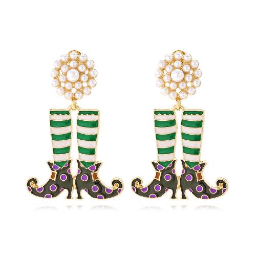 Enamel Zinc Alloy Drop Earring, with Plastic Pearl, Shoes, gold color plated, fashion jewelry & for woman 