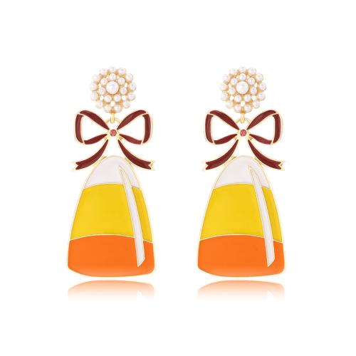 Enamel Zinc Alloy Drop Earring, with Plastic Pearl, gold color plated, fashion jewelry & for woman 