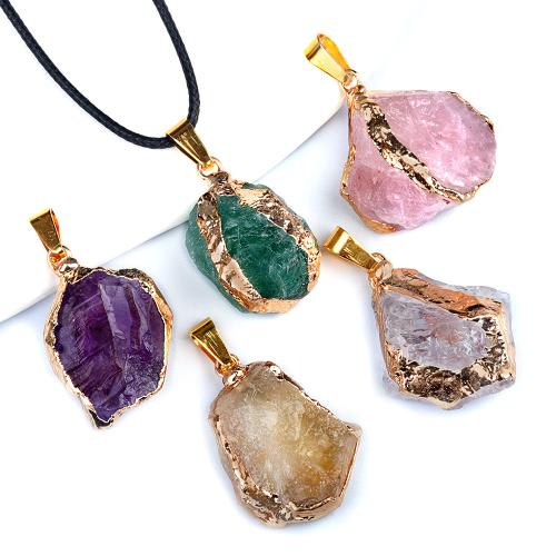 Gemstone Necklaces, Natural Stone, with Wax Cord, gold color plated, fashion jewelry [