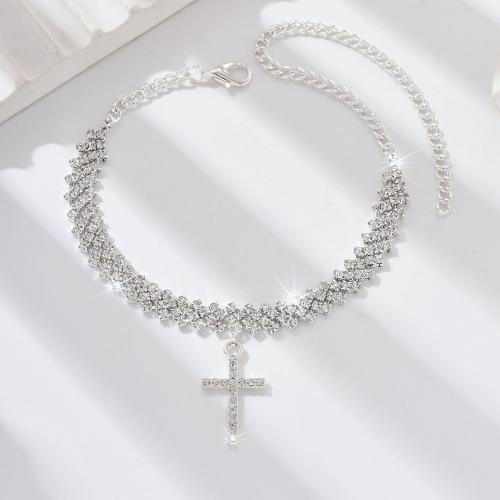 Zinc Alloy Anklet, with 12.2cm extender chain, fashion jewelry & for woman & with rhinestone .7 cm [