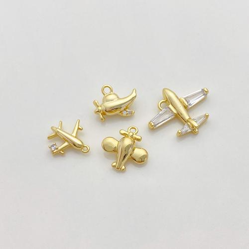 Colgante de Micro Pavé de Zirconía Cúbica, metal, Avión, chapado, Bricolaje & diferentes estilos para la opción & micro arcilla de zirconia cúbica, dorado, Vendido por UD