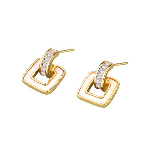 Boucles d'oreilles en laiton zircon cubique pavent, avec Huître perlière, Placage, pavé de micro zircon & pour femme, plus de couleurs à choisir Vendu par paire