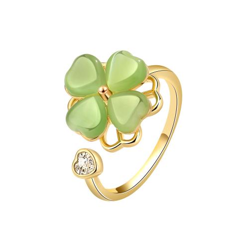 Anillo de dedo de cobre amarillo zirconia pavimenta Cubic, metal, con Hetian Jade, chapado, micro arcilla de zirconia cúbica & para mujer, dorado, Vendido por UD