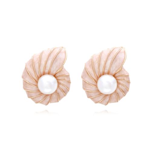 Enamel Zinc Alloy Drop Earring, with Plastic Pearl, for woman, golden 