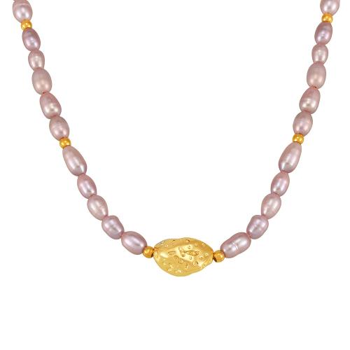 Freshwater Pearl Brass Necklace, with Brass, with 7cm extender chain, fashion jewelry & for woman, purple Approx 38 cm [