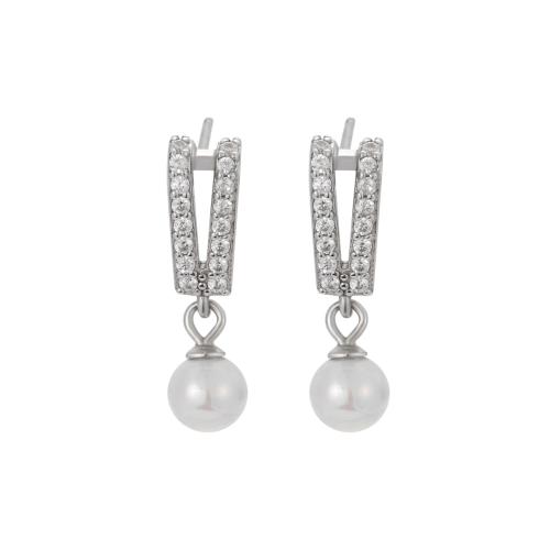 Silver Earring Zircon pavent Sterling, Argent sterling 925, avec Shell Pearl, bijoux de mode & pavé de micro zircon & pour femme Vendu par paire