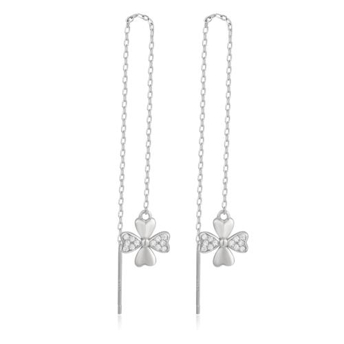 Silver Earring Zircon pavent Sterling, Argent sterling 925, Trèfle à quatre feuilles, bijoux de mode & pavé de micro zircon & pour femme, Vendu par paire