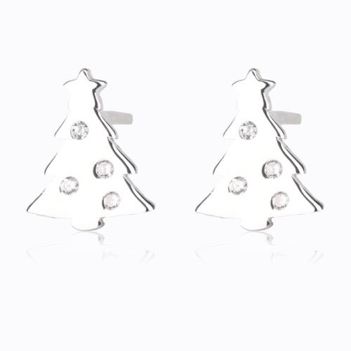 Pendiente de plata cubic zirconia Micro Pave Sterling, Plata de ley 925, Árbol de Navidad, Diseño de Navidad & Joyería & micro arcilla de zirconia cúbica & para mujer, 5.9x7.2mm, Vendido por Par