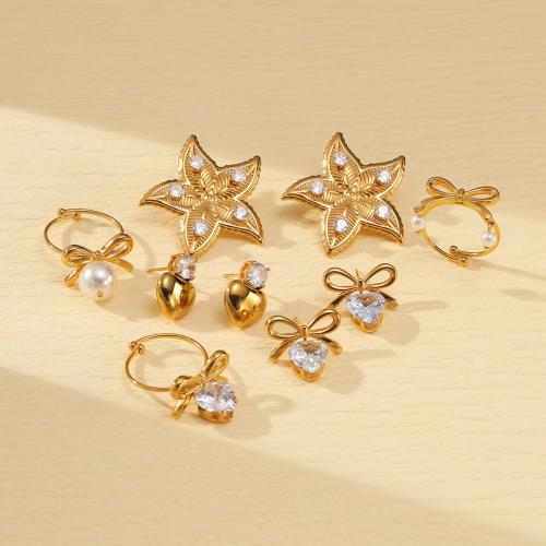 Rhinestone stainless steel Jewelry Set, 304 Stainless Steel & for woman & with rhinestone, golden [