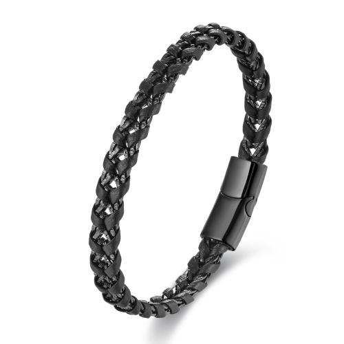 PU Leather Cord Bracelets, with 304 Stainless Steel, Vacuum Ion Plating, fashion jewelry & for man Approx 21 cm 