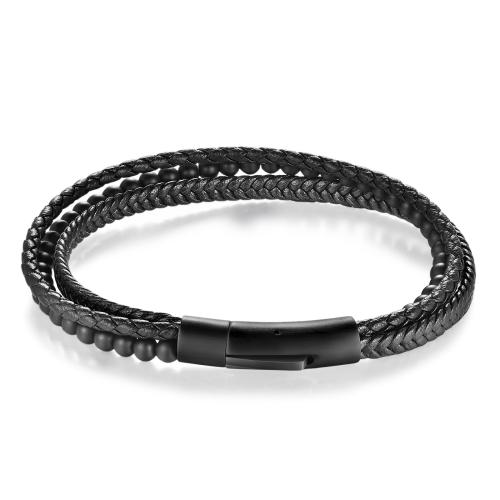 bracelet de cordon en PU , cuir PU, avec Pierre naturelle & Acier inoxydable 304, Placage ionique sous vide, bijoux de mode & pour homme, plus de couleurs à choisir Environ 21 cm, Vendu par PC[