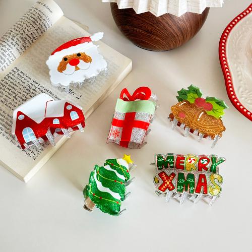 Acrylic Hair Claw Clip, printing, Christmas Design & for woman 