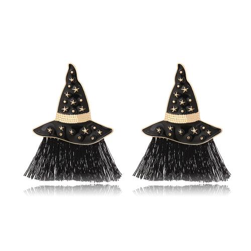 Zinc Alloy Stud Earring, with Cotton Thread, Hat, gold color plated, Halloween Jewelry Gift & for woman & enamel, black 