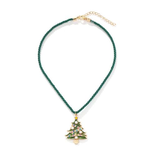 Christmas Jewelry Necklace, Nylon Cord, with Plastic Pearl & Zinc Alloy, with 7cm extender chain, Christmas Tree, gold color plated, Christmas Design & for woman & enamel Approx 43 cm [