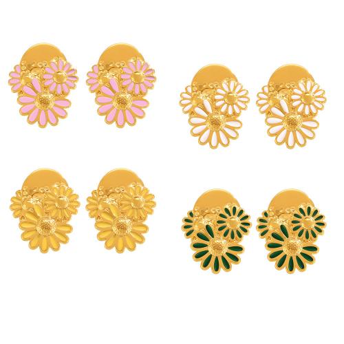 Partículas de acero Arito, Flor, 18K chapado en oro, Joyería & para mujer & esmalte, más colores para la opción, Vendido por Par