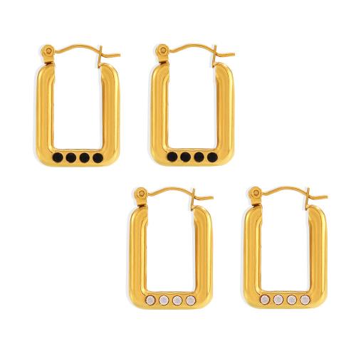 Stainless Steel Leverback Earring, 304 Stainless Steel, Rectangle, plated, fashion jewelry & for woman & with rhinestone 