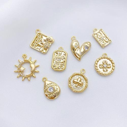 Colgante de Micro Pavé de Zirconía Cúbica, metal, chapado, Bricolaje & diferentes estilos para la opción & micro arcilla de zirconia cúbica, dorado, Vendido por UD