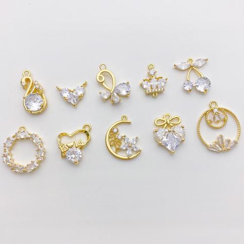 Colgante de Micro Pavé de Zirconía Cúbica, metal, chapado, Bricolaje & diferentes estilos para la opción & micro arcilla de zirconia cúbica, dorado, Vendido por UD