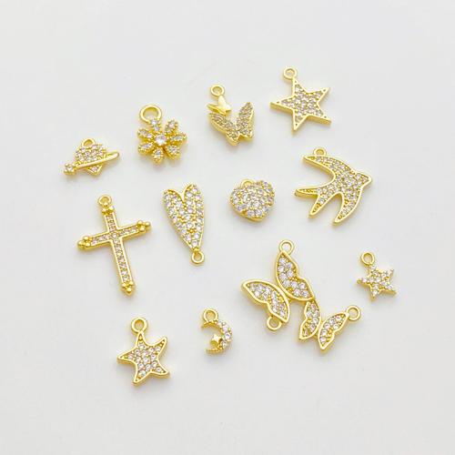 Colgante de Micro Pavé de Zirconía Cúbica, metal, chapado, Bricolaje & diferentes estilos para la opción & micro arcilla de zirconia cúbica, dorado, Vendido por UD