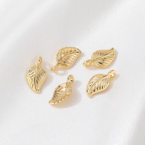 Pendentifs de feuille en laiton, Placage, DIY, Or, 14mm, Vendu par PC[