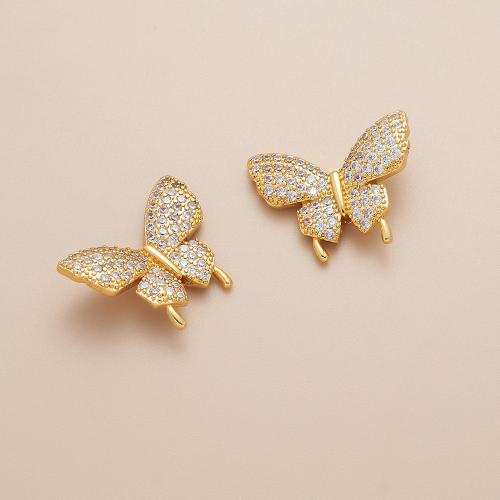 Cubic Zirconia Micro Pave Brass Beads, Butterfly, plated, DIY & micro pave cubic zirconia, golden [