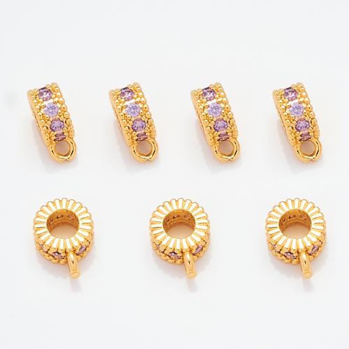 Brass Bail Beads, plated, DIY & micro pave cubic zirconia, gold, 7mm Approx 3mm [