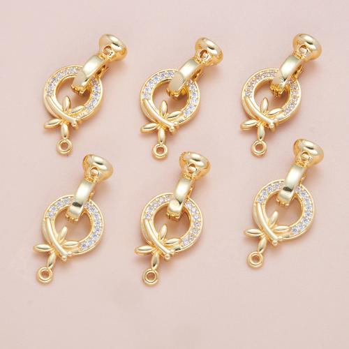 Brass Clasp Findings, plated, DIY & micro pave cubic zirconia, golden, 20mm 