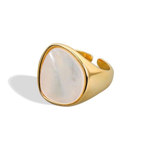 Brass Shell Finger Ring, with Pearl Oyster, plated, for woman [